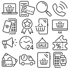 Shopping and E-commerce Essentials Icon Set Outline Style (Part 3)