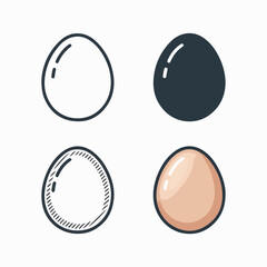 Egg Icon Variations &ndash; Outline, Solid, Hatched & Colored Vector Set