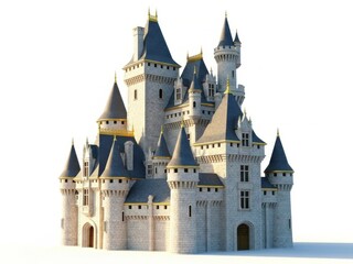 Fototapeta premium 3d rendering of a fantasy castle with towers and turrets isolated on white background
