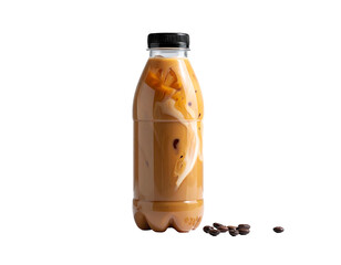 Frothy iced coffee swirl with beans on black