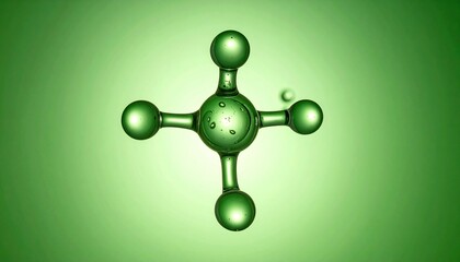 Stylized molecular structure&mdash;transparent spheres and cylindrical bonds on green gradient background with central atom.