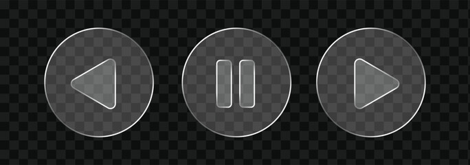 Play button in glass style. Start playing transparent effect icon set. Multimedia glassmorphism badge. Video or audio sign. Vector illustration © top3
