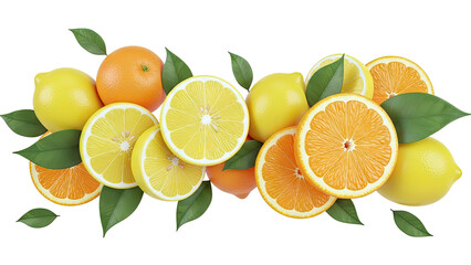Citrus Fruits: Lemons and Oranges with Leaves