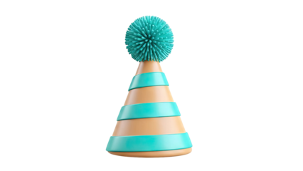 3D Render of a Teal and Tan Party Hat with Pom-Pom
