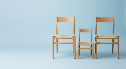 Family Concept with Wooden Chairs in Studio Setting