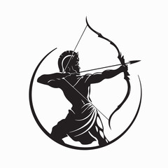 Fototapeta premium A Greek Archer with Bow and Arrow Logo Vector Image on White Background