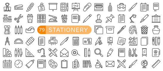 Stationery Essentials Icon Set Outline Style