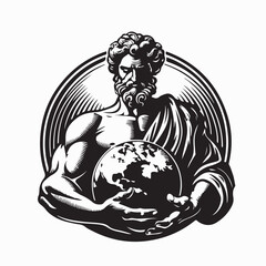 Greek goddess atlas holding the globe logo vector isolated on white background