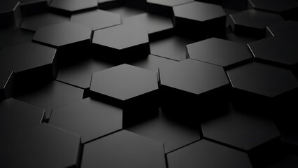 Black hexagons arranged in a honeycomb pattern background