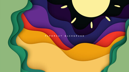 Colorful vector illustration of a sun on an abstract rainbow wave background