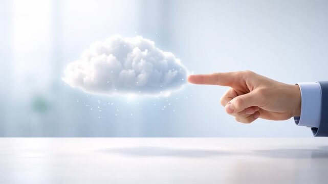 Digital transformation cloud computing concept hand touch virtual data storage technology innovation future minimal design with finger touch virtual network connection imagination floating white
