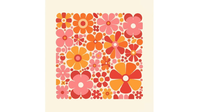 Retro Floral Pattern with Vintage Blooms and Repeating Flower Motifs