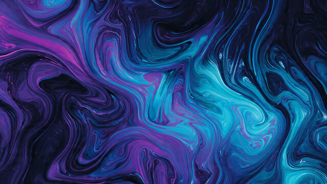 Luxury Fluid Abstract Background with Deep Sea Teal Blue and Magenta Iridescent Swirls
