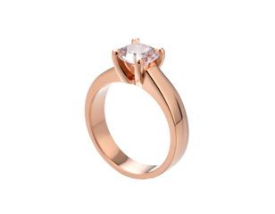 Rose gold ring with a clear, sparkling solitaire diamond
