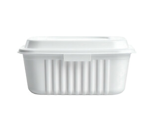 White rectangular food container with ribbed sides and a fitted lid