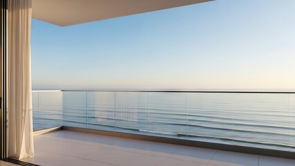 Ocean view from a condo balcony with glass railings and a door opening