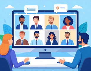 Generative AI
オンライン会議をするビジネスパーソンのフラットイラスト