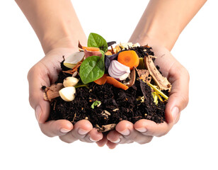 Hands cradle nutrient-rich compost with vegetable scraps, symbolizing growth