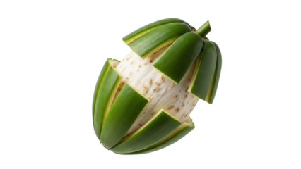 Geometric peeling of a fresh celeriac bulb on a pristine white background highlights its unique texture and form a study in culinary presentation