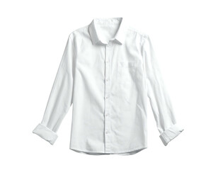 A crisp, white, long-sleeved button-down shirt with rolled cuffs