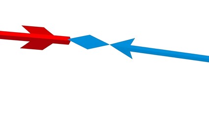 A sharp red arrow deflecting a blue arrow on a neutral background.