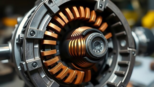 A disassembled electric motor revealing its internal copper commutator segments.