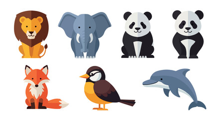 Lion elephant panda fox bird dolphin set with transparent background © Pandaman1102