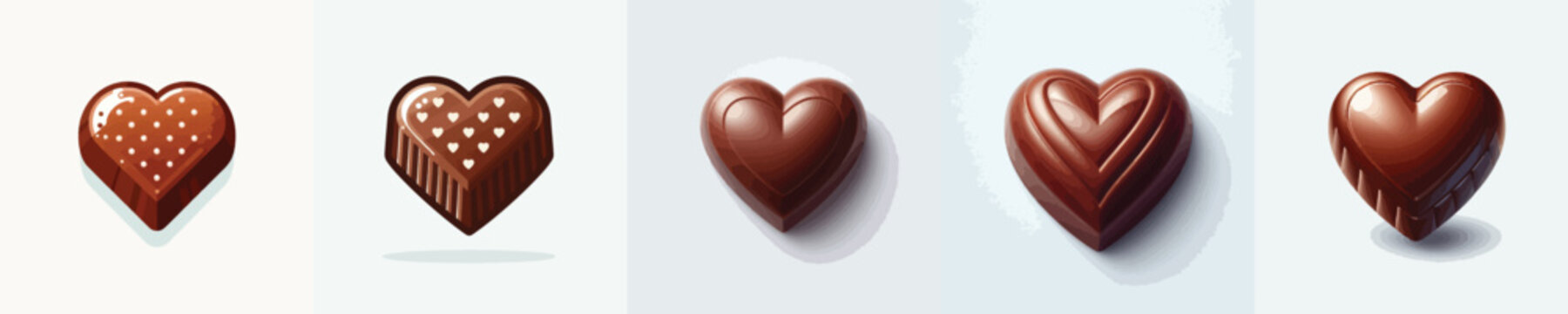 Vector chocolate praline shaped like a love. Valentine's Day. Vector, minimalist, illustration, icon set.