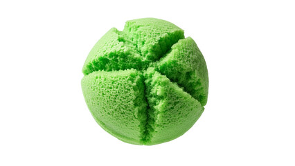 Vibrant green steamed dessert with a soft fluffy texture and distinct star-like cracks isolated on a pristine white background. A delightful and