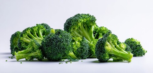 The Broccoli Florets Fresh Healthy Green Vegetable on White Clean Background