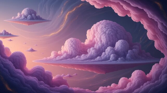 Dreamy Pink Clouds in a Surreal Cosmic Sky