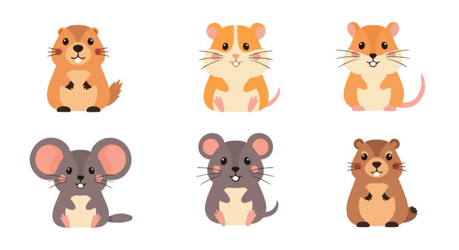 Cute hamster, mouse, and prairie dog characters with transparent background