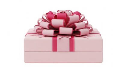 Pink gift box with ribbon and bow isolated on white background
