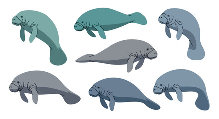 Fototapeta premium Manatees set with transparent background
