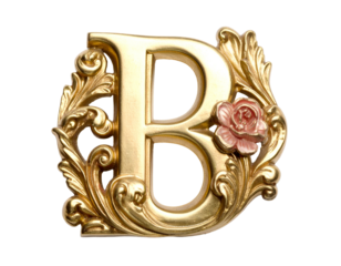 Golden Ornate Letter B with Rose.