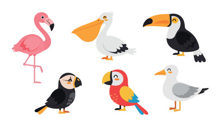 Obraz premium Colorful birds collection with transparent background