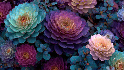 Vibrant Abstract Floral Arrangement with Psychedelic Colors.