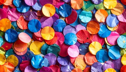 Colorful Round Confetti Close-Up with Reflective Texture