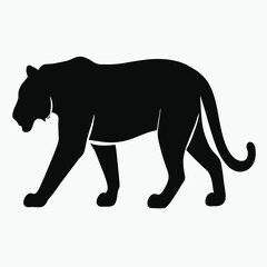 Walking Tiger Silhouette Vector Illustration, Simple Black Wild Cat Profile Shape Isolated on White Background