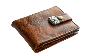 old leather wallet on white background