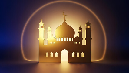 Beautiful mosque silhouette with dome and minarets
