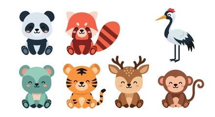 Obraz premium Cute animal characters set with transparent background