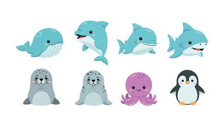 Ocean animals collection with transparent background © Pandaman1102