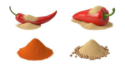 Chili peppers with spices displayed food preparation isolated transparent background