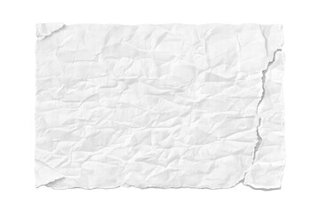 Crumpled white paper sheet with torn edges and wrinkled texture, isolated on a transparent background