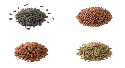 Variety of seeds and grains isolated on transparent background culinary and dietary concept