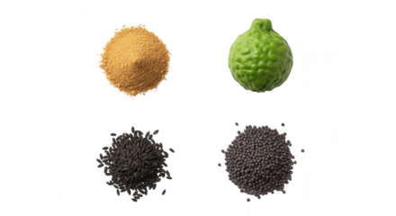 Various food ingredients isolated transparent background fresh texture and detail