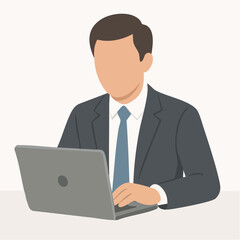 Businessman working on laptop in modern office setting