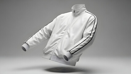 White Sweatshirt with Striped Sleeves Floating.