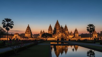 Fototapeta premium Angkor Wat Temple Complex at Sunset with Reflecting Pool.